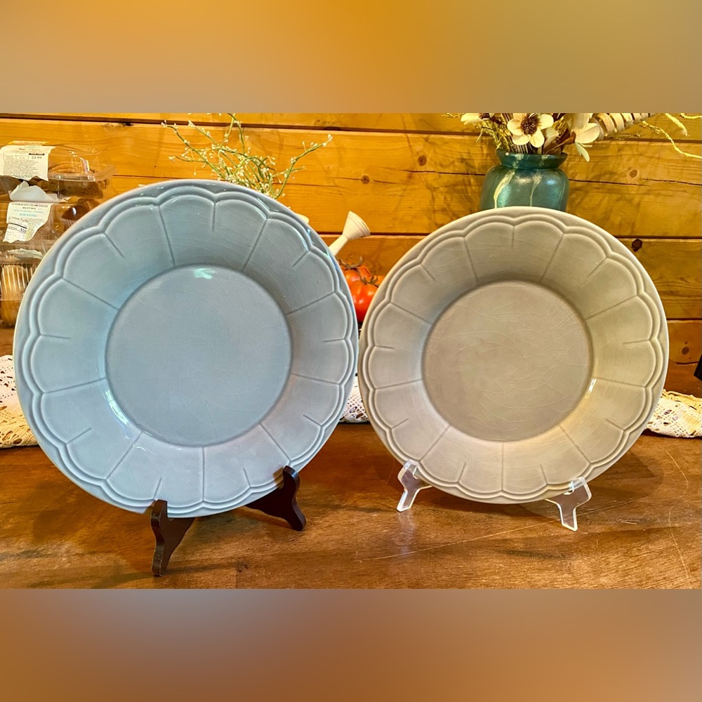 🔥Euro Ceramica Portugal Set 2 Plates Pewter Gray Pedal Design🔥